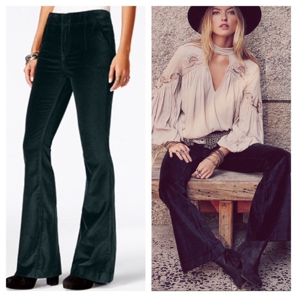 green velvet bell bottoms